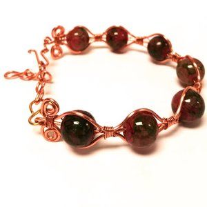 Pink And Green Wire Wrapped Bracelet-Wire Bangle